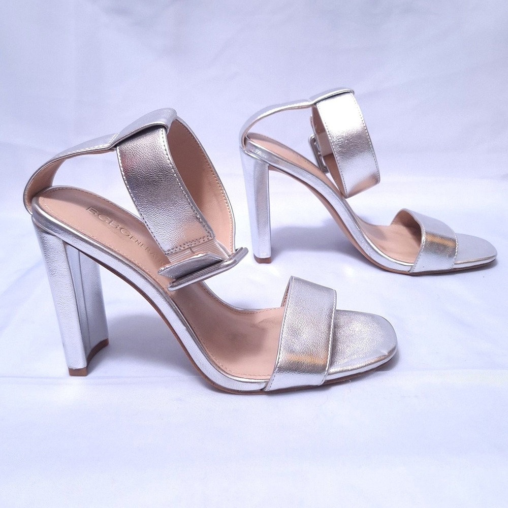 Bcbgeneration Winoni Silver Metallic Block Heel S… - image 4